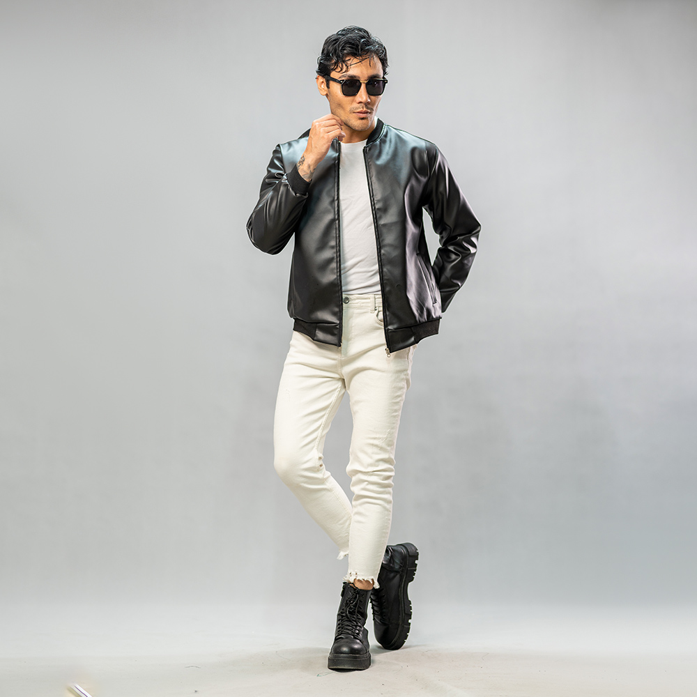 کاپشن چرم خلبانی Rockey مشکی