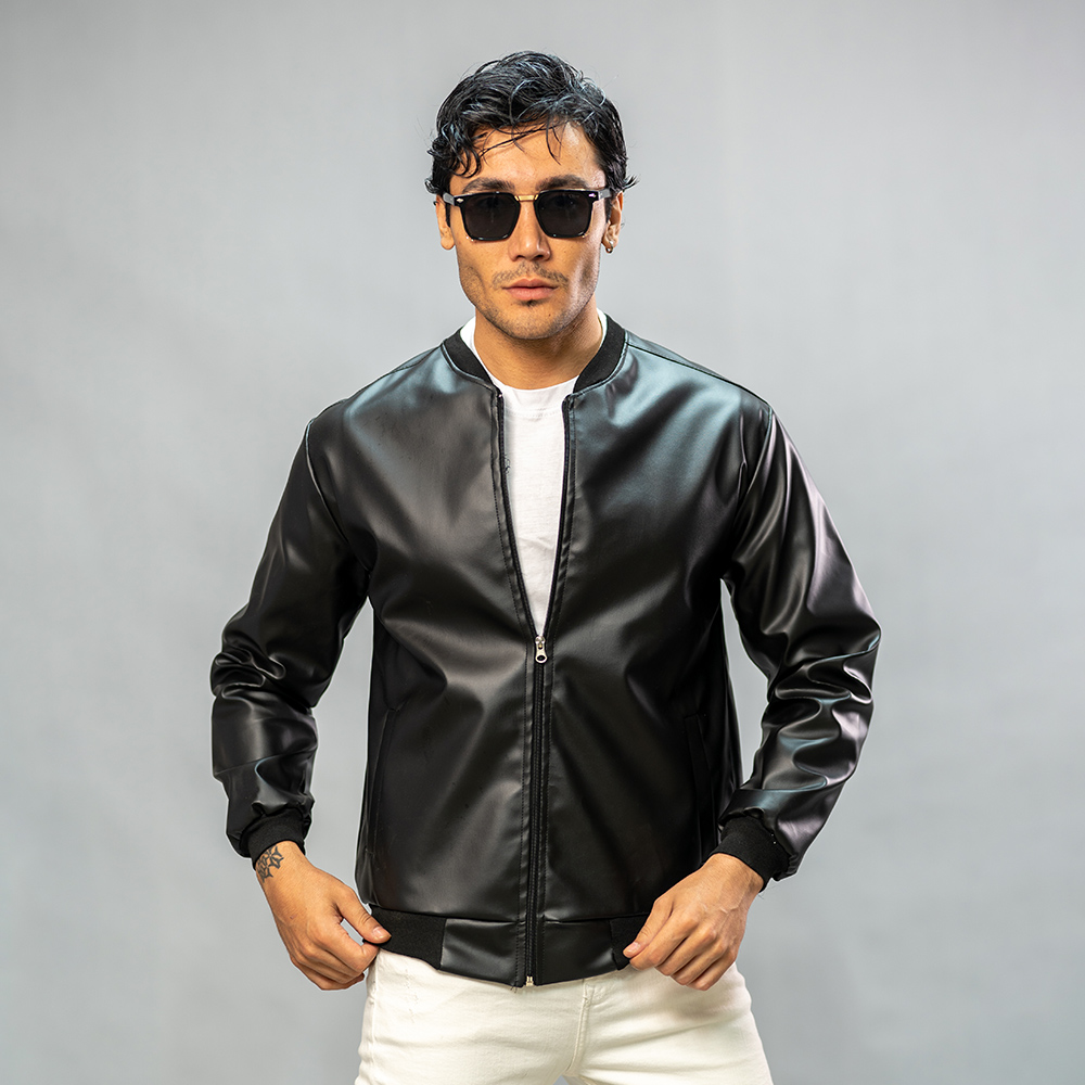 کاپشن چرم خلبانی Rockey مشکی