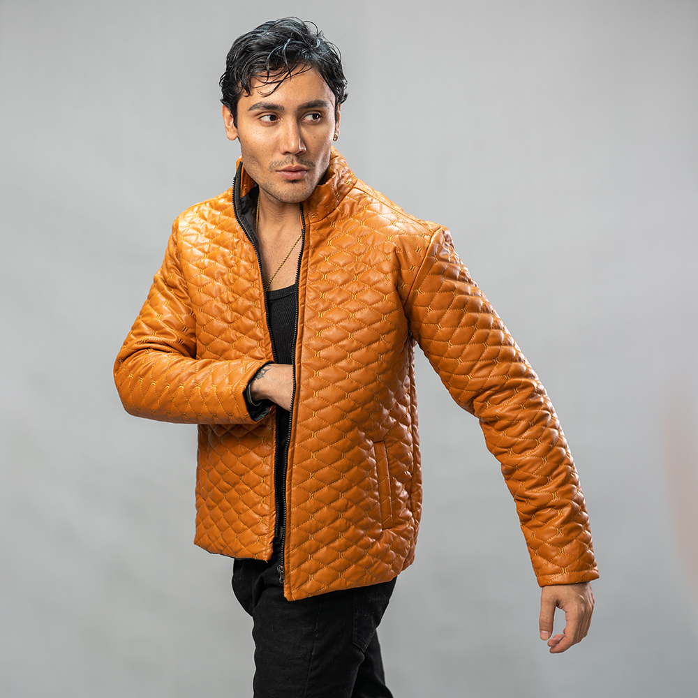 کاپشن چرم مدل سیسیل عسلی